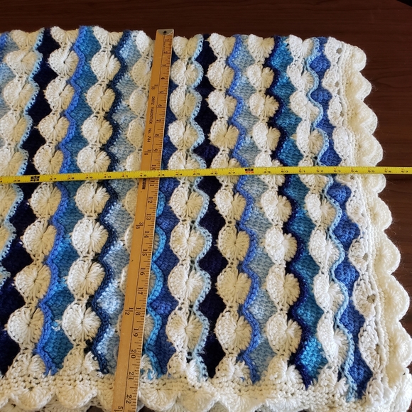 💙Beautiful One of A Kind Handmade Tunisian Crocheted Blues & White Blanket💙 - Picture 2 of 4